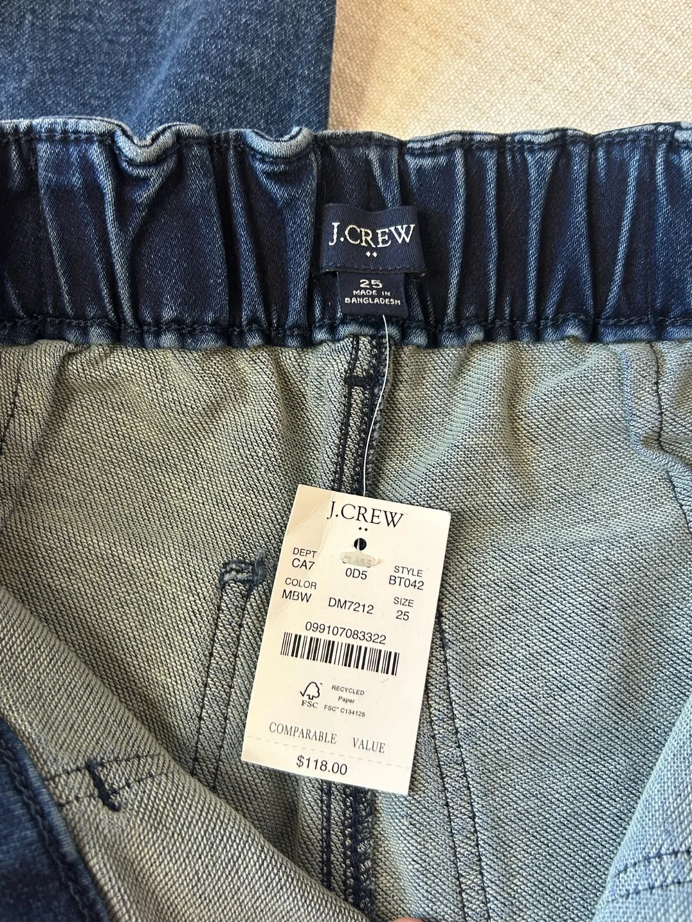 J. Crew Dark Blue Cropped Elastic-Waist Jeans